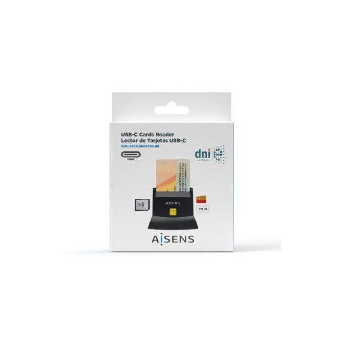 Aisens Lector de Tarjetas Inteligente DNI con Lector de Tarjetas SIM, SD, Micro SD, MMC, RS-MMC, MMC Micro, USB-C, Negro 4
