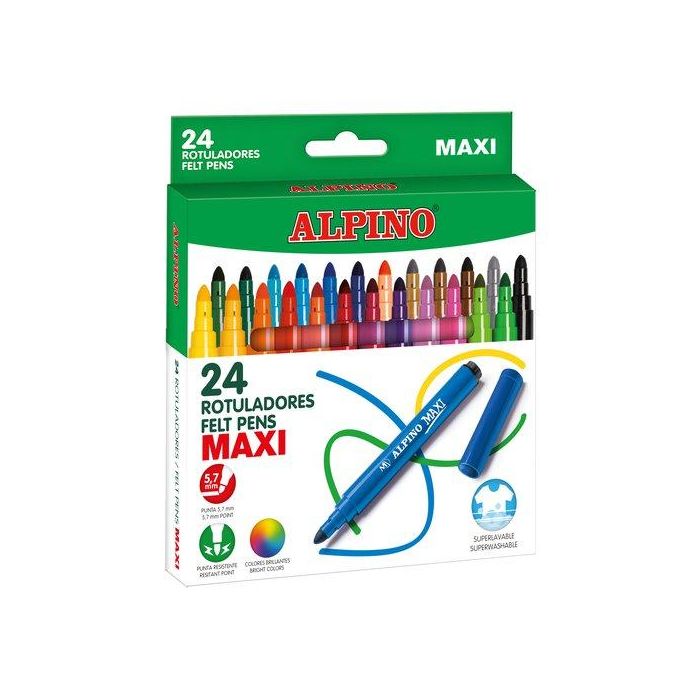Alpino Rotuladores Maxi Punta Gruesa Estuche de 24 Colores Surtidos