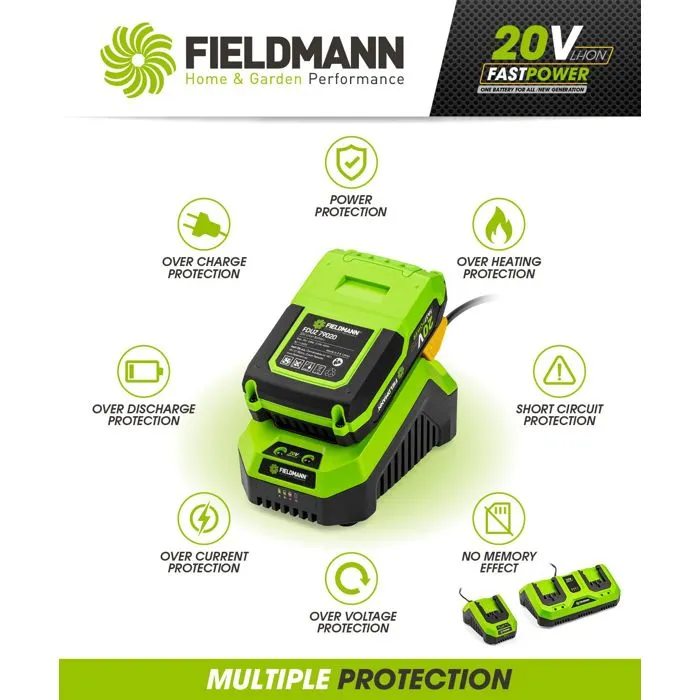 Fieldmann Cargador Rápido FIE8590669303953 para Batería de 20V - Carga 2Ah en 60 Minutos 1