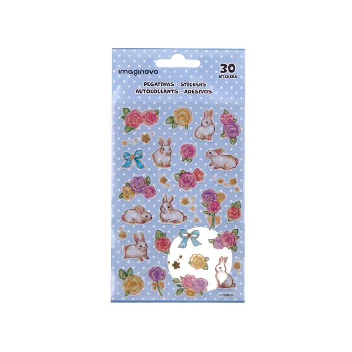 Imaginovo Pegatinas Flores y Conejos Papel 190x104 mm Blister 1