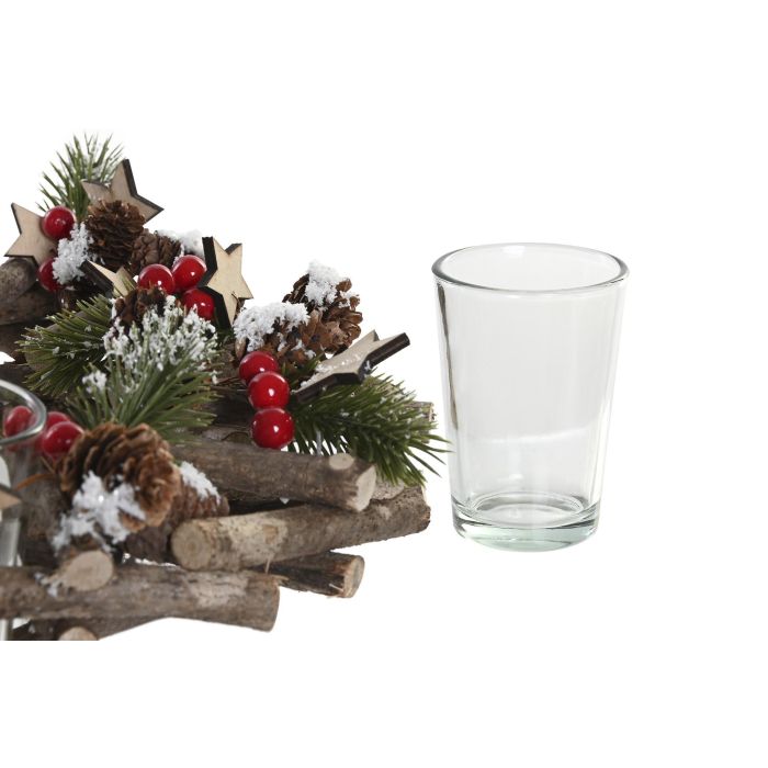 DKD Home Decor Portavelas Navidad Alpina Verde Rojo Marron 30 x 11 x 30 cm (2 Unidades) PVC Cristal 1