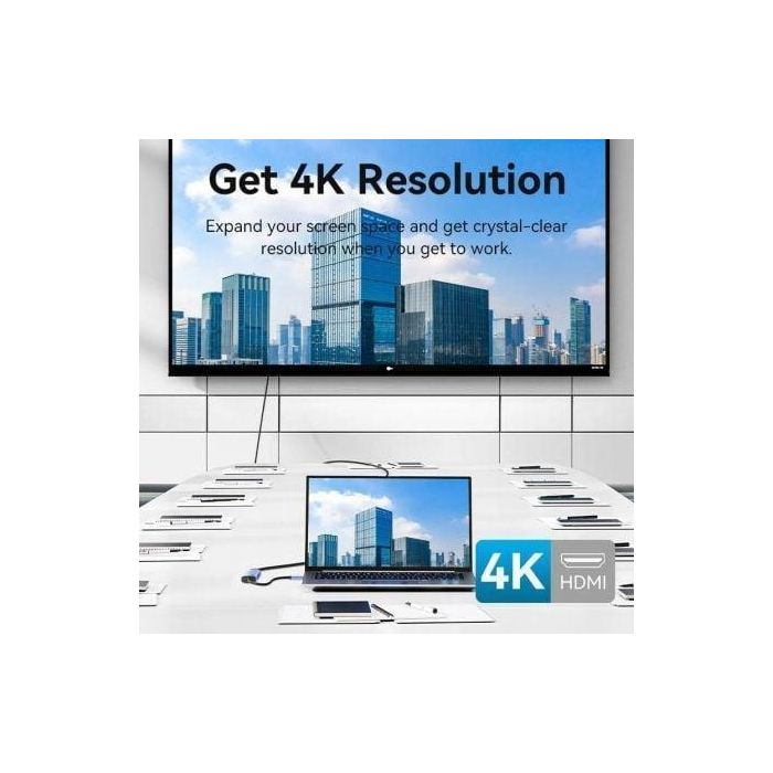 Vention TGESB Docking Station HUB USB-C 5 en 1 | HDMI 4K, 3x USB 3.0 (5Gbps), USB-C PD 100W | Aleación Aluminio Azul 3