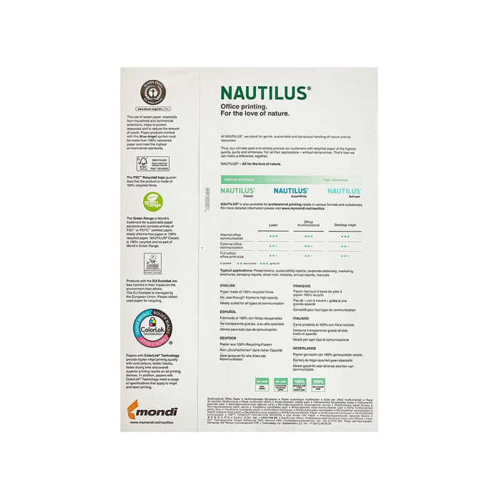 Nautilus Papel Multifuncion Din A4 80 Gramos Blanco 500 Hojas 100% Reciclado 3
