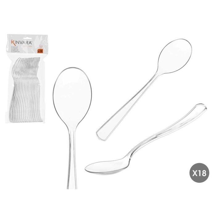 Set 18 Cucharas de Postre Transparentes Kinvara 10x22x3 cm, Plástico PS, Apto Lavavajillas (48 Unidades) Set 18 Cucharas de Postre Transparentes Kinvara 10x22x3 cm, Plástico PS, Apto Lavavajillas (48 Unidades)