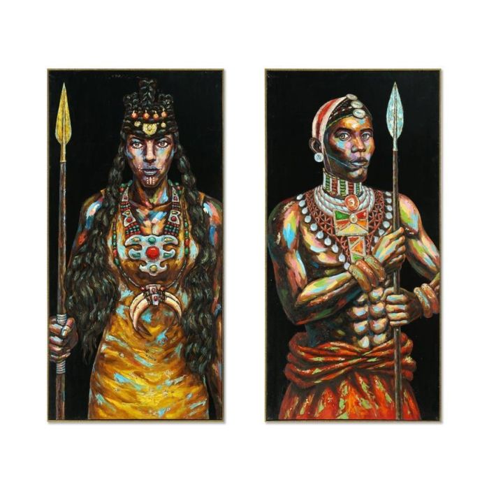 DKD Home Decor Cuadro Decorativo Colonial de Estilo Africano sobre Lienzo y Marco PS Negro Multicolor 120x60x5 cm (2 Unidades)