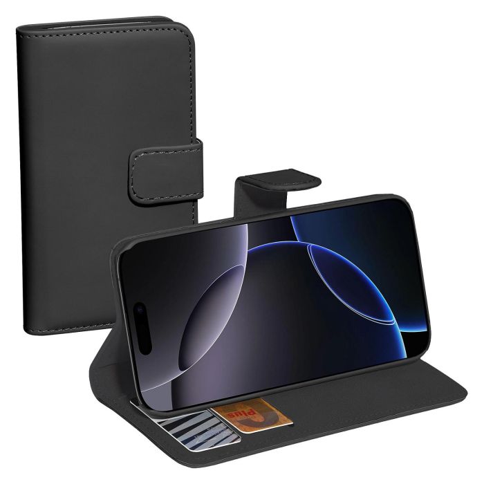 PEDEA 50160993 Funda Cartera para Apple iPhone 16 Pro Negro, Cierre Magnético, Soporte y Bolsillo para Tarjetas, Protección contra Caídas y Rayones