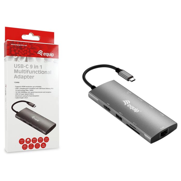 Equip Docking Station 133490 USB Tipo C Multifuncional 9 en 1 con HDMI 4K 60Hz, Gigabit LAN, USB 3.2 Gen1, SD/TF, PD 100W 4 Equip Docking Station 133490 USB Tipo C Multifuncional 9 en 1 con HDMI 4K 60Hz, Gigabit LAN, USB 3.2 Gen1, SD/TF, PD 100W 4