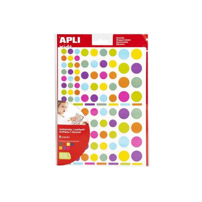 Gomets Apli Bolsa 6H Removibles Redondos Multicolor 7 Col.Surt. 624 Uds. (18463) 10 unidades