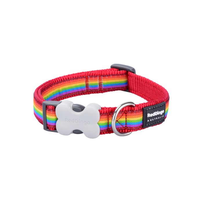 Red Dingo Collar Rd Style Rainbow Ajustable para Perro de Nylon Reforzado, Fuerte y Cómodo, con Hebilla de Acero Inoxidable, 20mm x 31-47cm