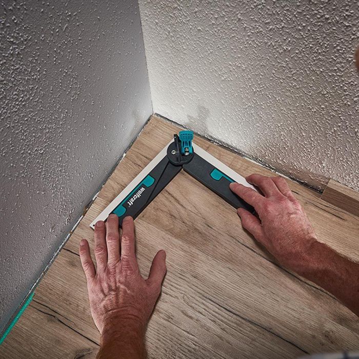 Wolfcraft Falsa Escuadra para Sierras Ingletadoras, Medición Precisa de Ángulos, Bisectriz Automática, Brazos Telescópicos, Ajuste Fácil con Palanca Excéntrica 1