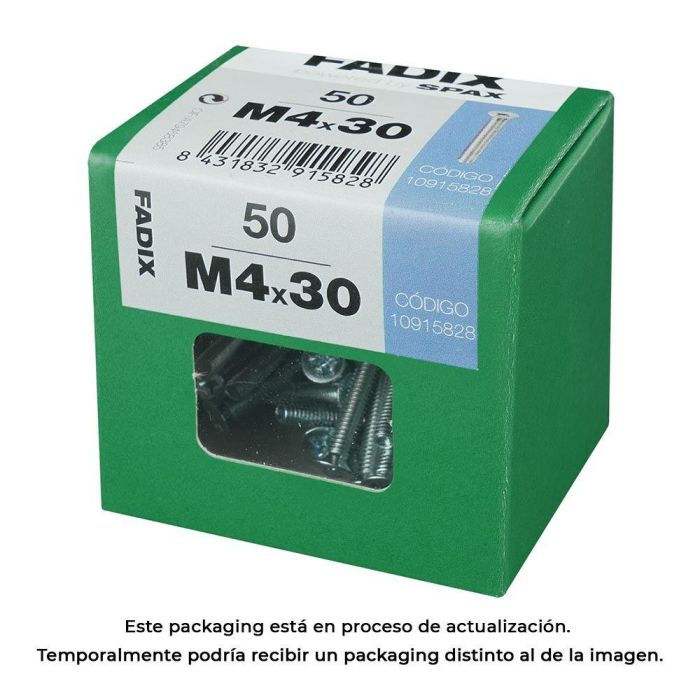 Fadix 10915828 Tornillo métrica M 4 x 30 mm Cabeza Plana Acero Caja 50 Unidades Fadix 10915828 Tornillo métrica M 4 x 30 mm Cabeza Plana Acero Caja 50 Unidades