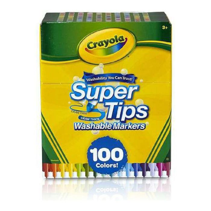 Crayola Rotuladores Súper Punta Lavables, Set de 100 unidades. Aptos para niños de 3 años en adelante. Medidas: 14,5x8,5x18 cm 2 Crayola Rotuladores Súper Punta Lavables, Set de 100 unidades. Aptos para niños de 3 años en adelante. Medidas: 14,5x8,5x18 cm 2