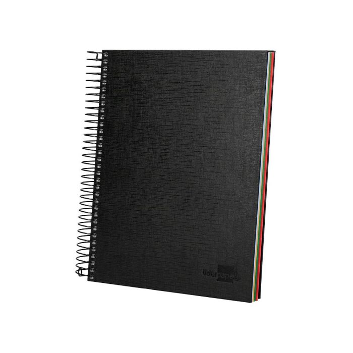 Cuaderno Espiral Liderpapel A5 Micro Papercoat Tapa Forrada 140H 75 gr Cuadro5 mm 5 Bandas 6 Taladros Negro 4