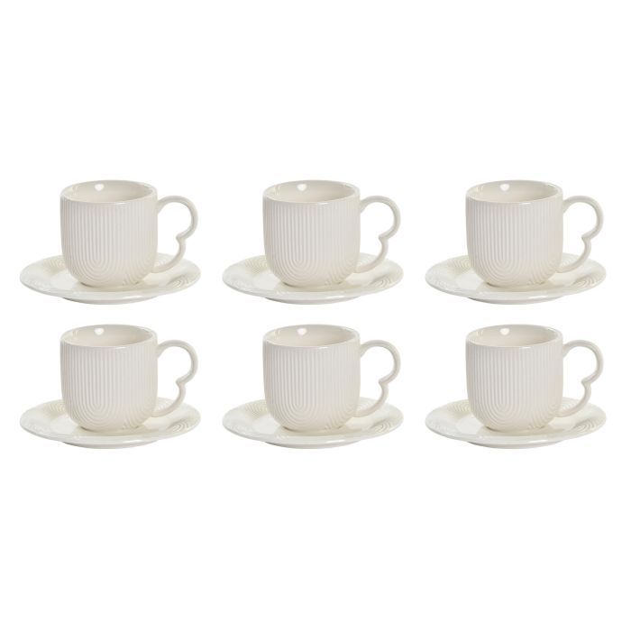 DKD Home Decor Set de 6 Tazas de Porcelana y Bambú, Blancas y Naturales, 90ml Capacidad, 12 x 25 x 26 cm 1