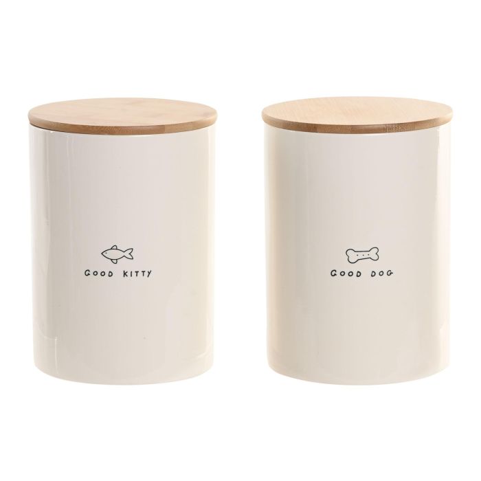 DKD Home Decor Bote Cerámica Blanco Natural 14x19x14 cm 1600 ml Apto Lavavajillas (4 Unidades)