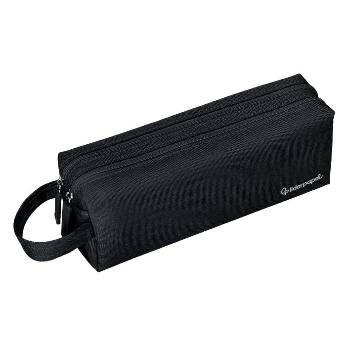 Estuche Portatodo Liderpapel Classic Rectangular Con Asa 2 Cremalleras 210 X80 mm Negro 4