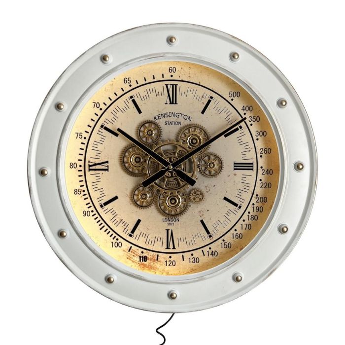 DKD Home Decor Reloj de Pared Loft de Metal Blanco 60x60cm. Funciona con 3 pilas AA.