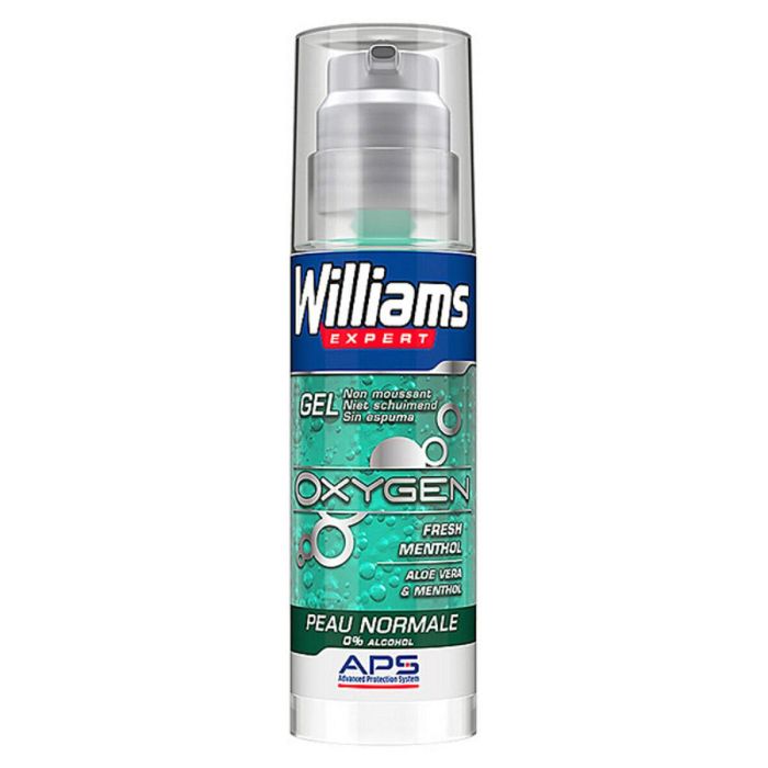 Williams EXPERT OXYGEN Gel de Afeitar Hombre 0% Alcohol Piel Normal 150ml - Afeitado Suave y Fácil Deslizamiento