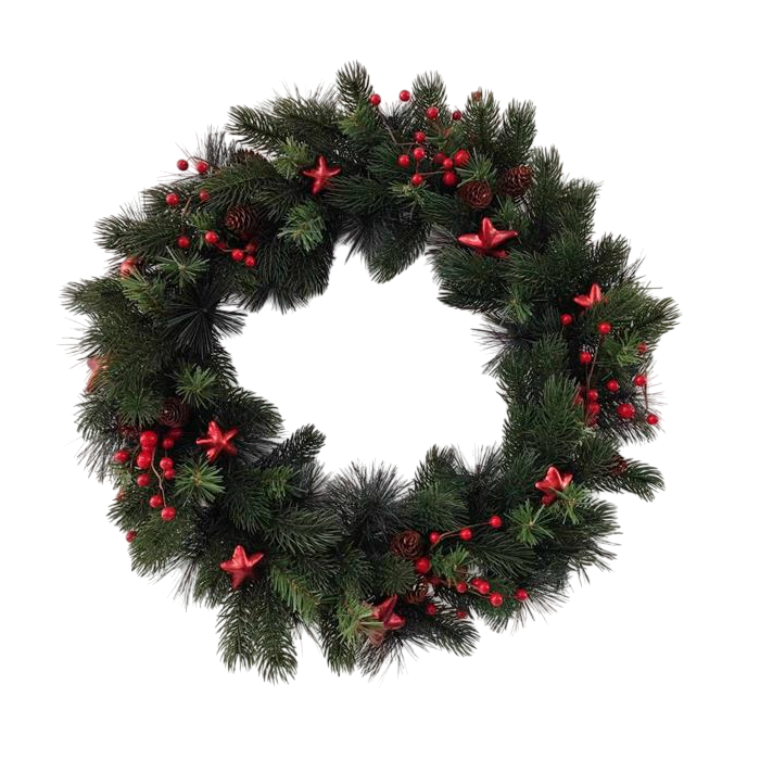 DKD Home Decor Corona de Navidad Tradicional Iluminada 50 LEDs Verde y Rojo, 60x60x15 cm, Decoración Navideña Pack 2