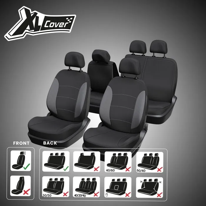XLCOVER AAAQG37655 Fundas para Asientos de Coche Diseño Dividido Compatibles con Airbags Delanteros Traseros Reposacabezas