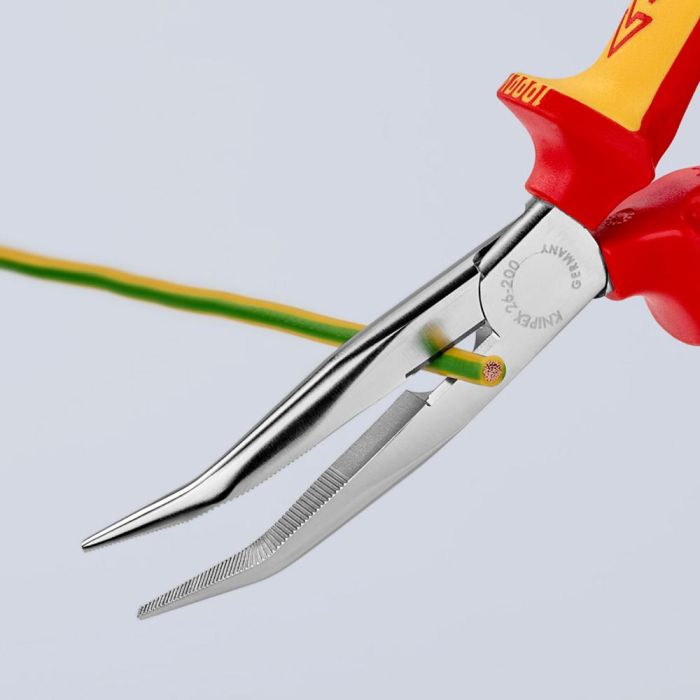 Knipex Alicates de Boca de Cigüeña Curvo 200 mm, Puntas de Precisión Elásticas, Mangos VDE, Acero Eléctrico Vanadio, 200 x 56 x 19 mm 3