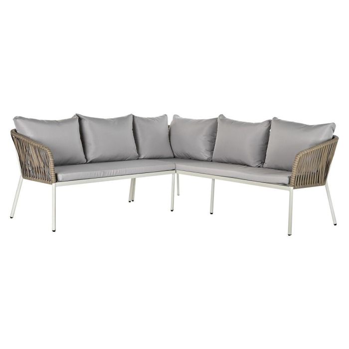 Sofa Terraza Y Jardin DKD Home Decor Blanco Marron Claro 190 x 70 x 190 cm Set de 3 10