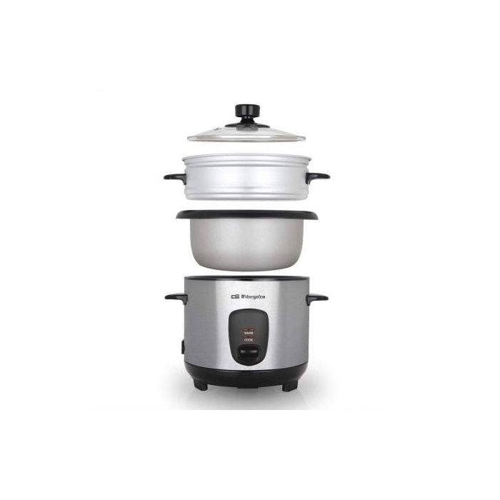 Orbegozo CO 3025 Arrocera 400W 1L con Mantenimiento de Calor, Olla Antiadherente Extraíble, Vaporera y Cuerpo Acero Inoxidable 4
