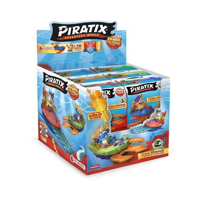 Figura piratix shark treasure four pack, incluye 4 figuras (1 sorpresa) y 4 accesorios cristal - modelos surtidos