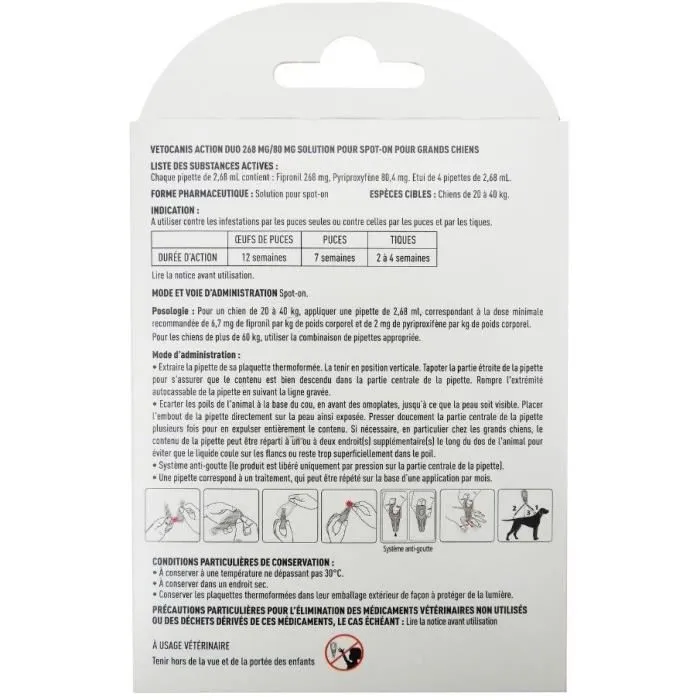 Vetocanis Pipetas Duo Antipulgas y Garrapatas para Perros Grandes 268mg/80mg x4 AAAAAO07613 2