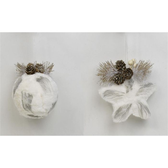 DKD Home Decor Decoración Colgante Navidad Alpina Fieltro Blanco Gris Dorado Surtido 13x4.5x14cm (6 Unidades)