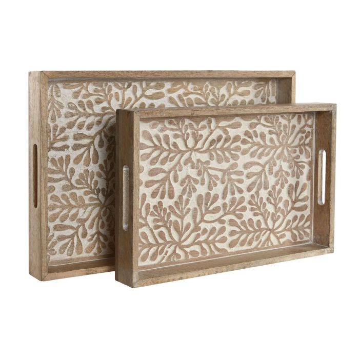 Juego de Bandejas Home ESPRIT Blanco Natural Indio 44 x 29 x 5 cm (2 Unidades) 1 Juego de Bandejas Home ESPRIT Blanco Natural Indio 44 x 29 x 5 cm (2 Unidades) 1