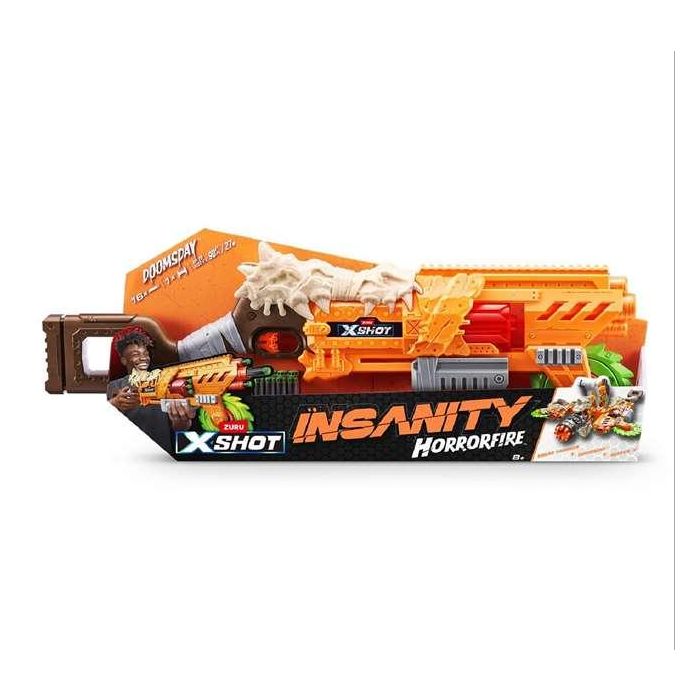 Pistola x-shot insanity horrorfire doomsday con 16 dardos 70 cm.