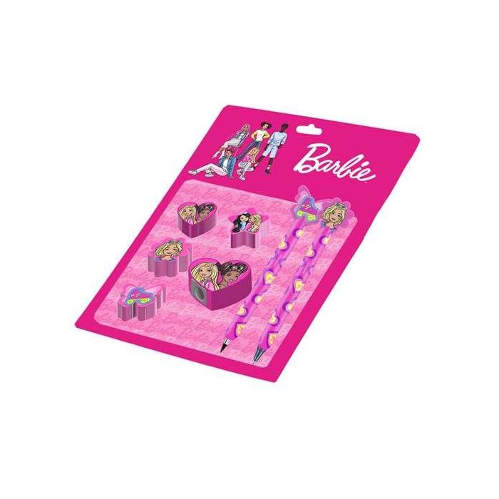 Karactermania Barbie Mix BlisterBoli Gel + Lápiz Eternal + 4 Gomas + Sacapuntas Pack Papelería Infantil
