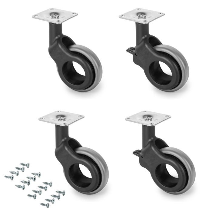 Emuca Lote de 4 ruedas Hole 2 con placa de montaje, diámetro 60mm, Acero y Plástico, Plástico gris