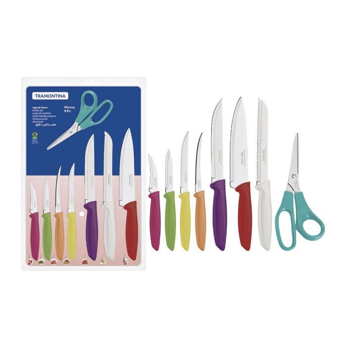 Tramontina Juego de Cuchillos de Cocina 8 Piezas Acero Inoxidable con Mango de Polipropileno Colores Surtidos 1