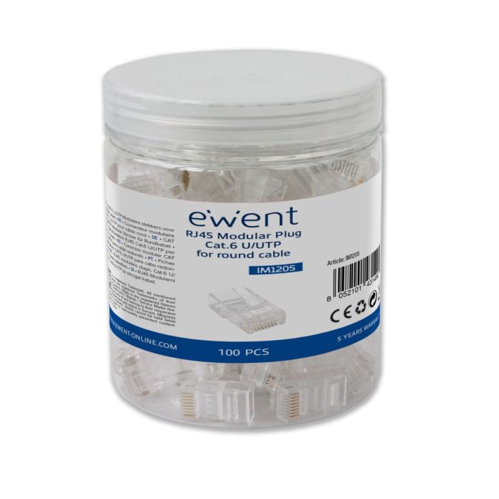 Ewent IM1205 Conector RJ45 Cat.6 U/UTP para Cable Redondo (100 Unidades) 1