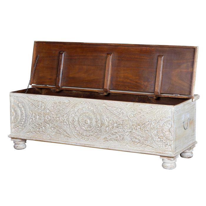 Giner Y Colomer Baúl Madera de Mango Blanco Envejecido 60x150x50 cm 2