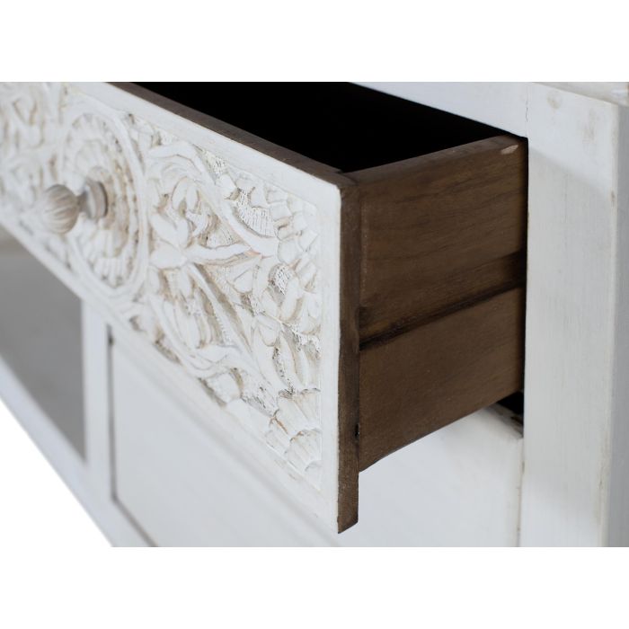 Giner y Colomer Mueble TV con 6 Cajones y 2 Huecos Abiertos en Madera de Mango Blanco 2 Giner y Colomer Mueble TV con 6 Cajones y 2 Huecos Abiertos en Madera de Mango Blanco 2