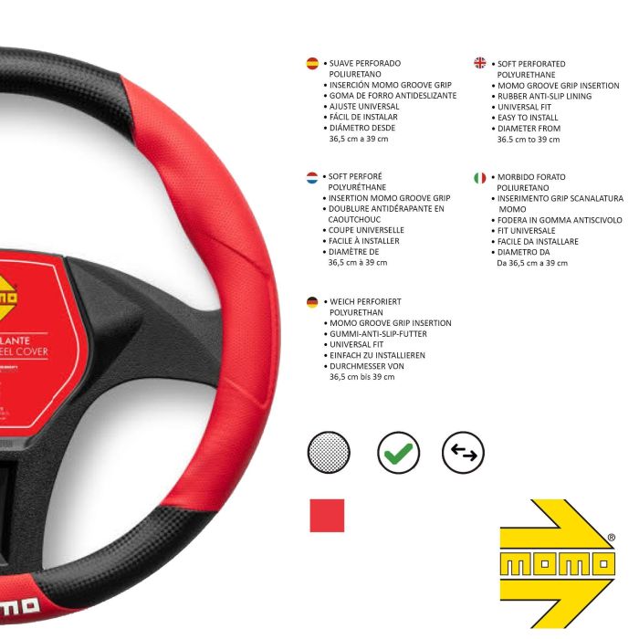 Momo MOMLSWC016BR Funda Volante Tuning Universal Negro y Rojo 38-39 cm 2