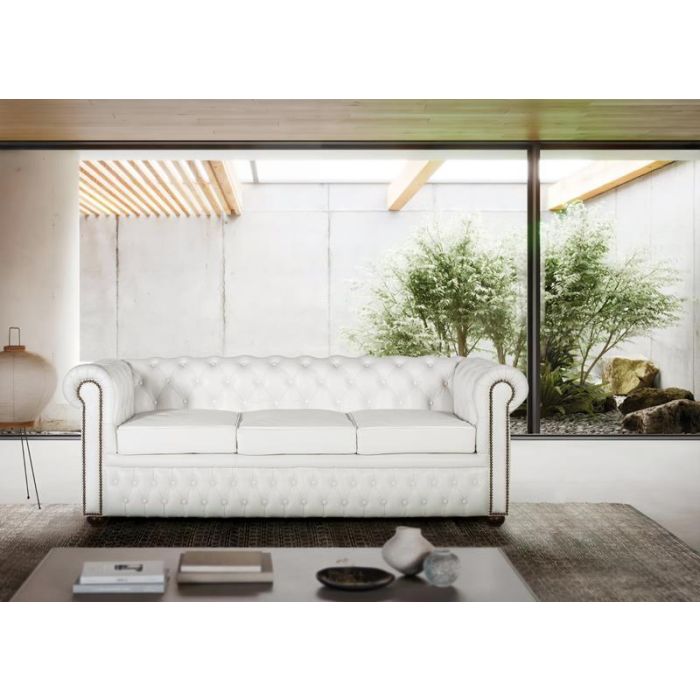 Giner Y Colomer Sofá Chester 3 Plazas Piel Natural Blanco 4