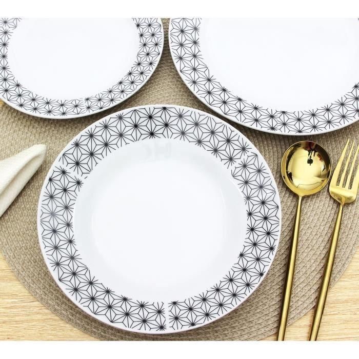 Servicio de mesa 18 piezas en porcelana formas geométricas en blanco y negro 3 Servicio de mesa 18 piezas en porcelana formas geométricas en blanco y negro 3