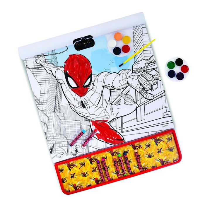 Cefa 21873 Giga Block Spiderman 4 en 1 Set de Arte con Acuarelas, Pincel, Ceras y Pegatinas para Colorear +3 años 1