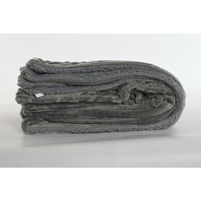 DKD Home Decor Manta Alpino Poliéster Borreguito Gris Oscuro 200x150 cm 260 gsm 3