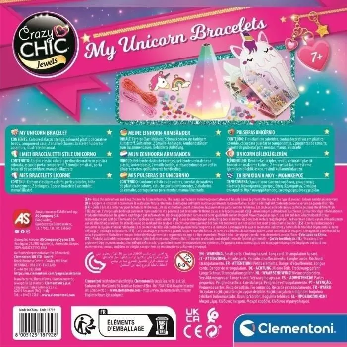 Clementoni 8005125187928 Caja creativa Unicornio - Crea tus pulseras de pedrería de colores con dijes y pompones 3