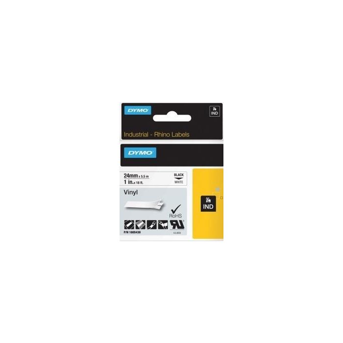 Dymo Rhino Cinta de Etiquetas Industrial Adhesiva Id1-24, 24 mm x 5.5M, Negro sobre Blanco, Vinilo Dymo Rhino Cinta de Etiquetas Industrial Adhesiva Id1-24, 24 mm x 5.5M, Negro sobre Blanco, Vinilo