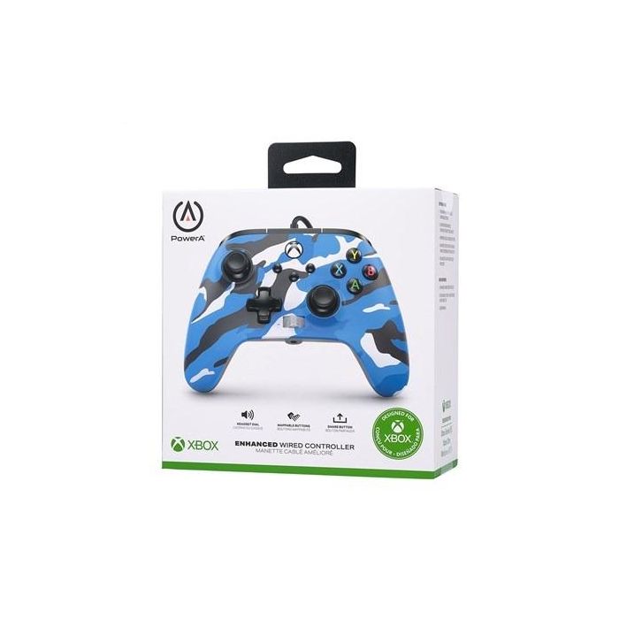 Power A 1525941-01 Mando con Cable Enhanced para Xbox Series X|S, Camuflaje Azul, Xbox One y Windows 10/11 11