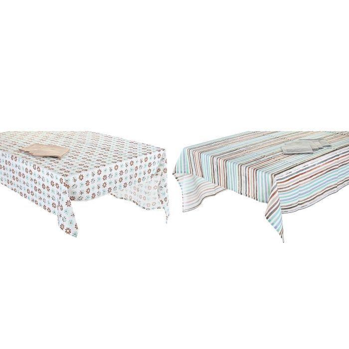 DKD Home Decor Mantel de Algodón Urban Azul Celeste Gris 250x150 cm Set de 9 (2 Unidades) para 160 personas