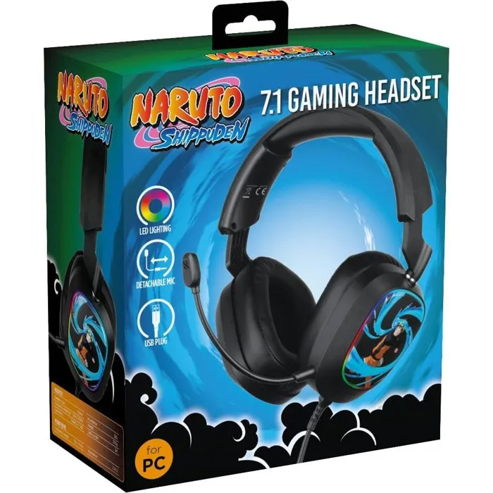 Konix AABJK83317 - Auriculares Gaming Con Cable Naruto Shippuden 7.1 para PC, Altavoces 50 mm, Micrófono, Luz LED Negro