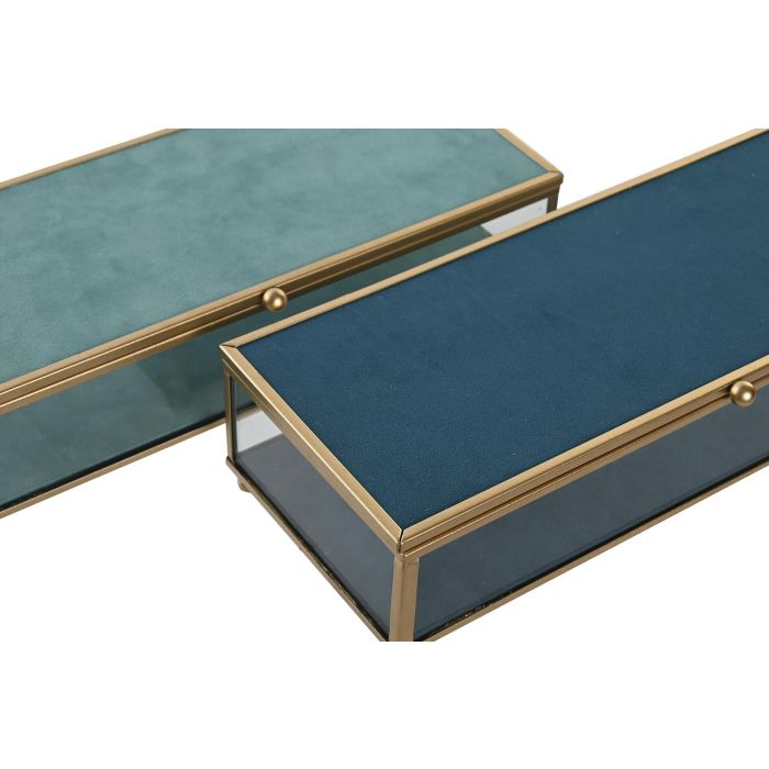 DKD Home Decor Joyero Mediterraneo de Cristal y Metal Azul Celeste Turquesa 10x5x25 cm (2 Unidades) 1