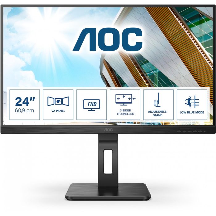 AOC 24P2QM Monitor VA 23.8" Full HD 1920x1080 75Hz 4ms HDMI DVI DP VGA Altavoces Pivot Negro